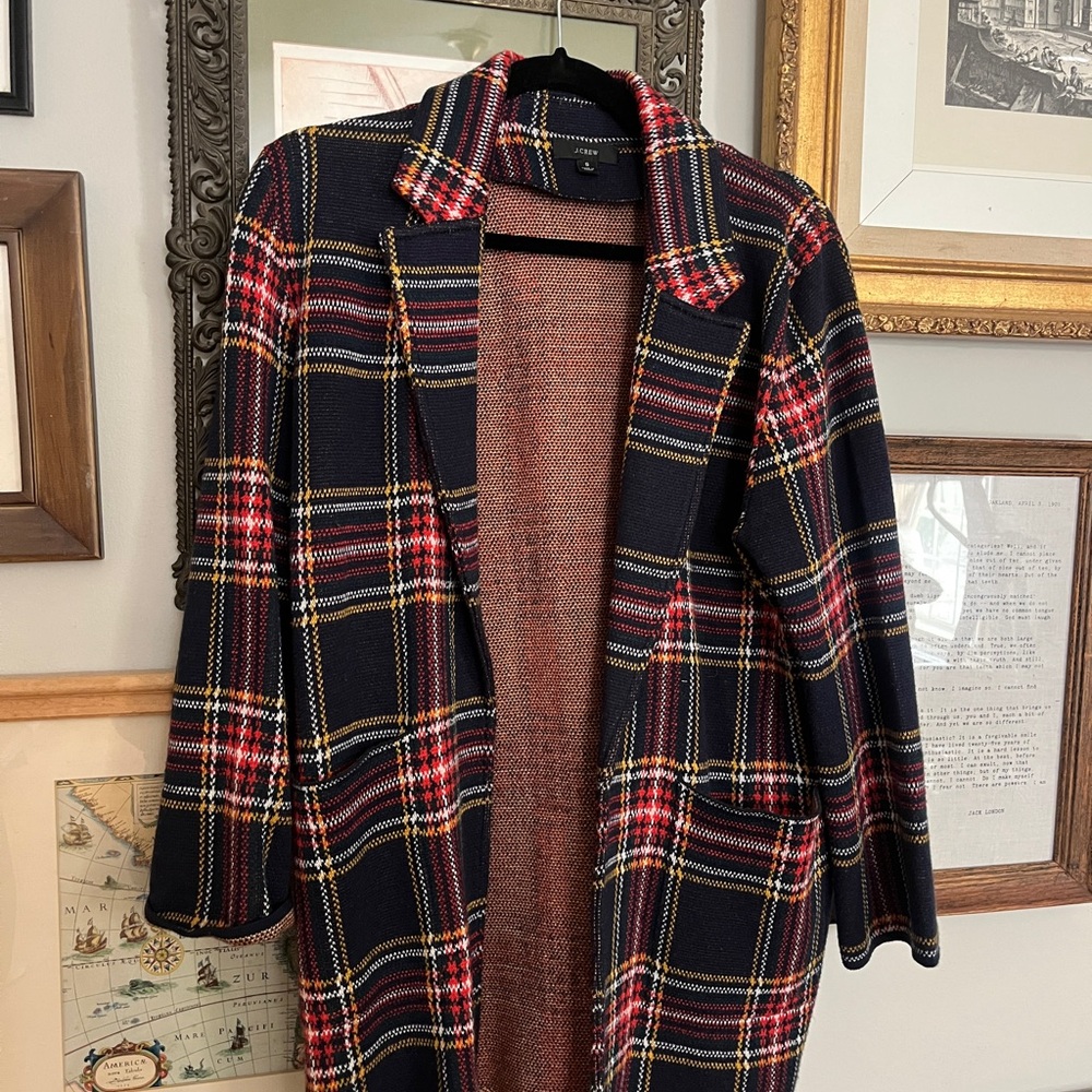 Plaid Long Coat- J Crew Sweater Blazer
